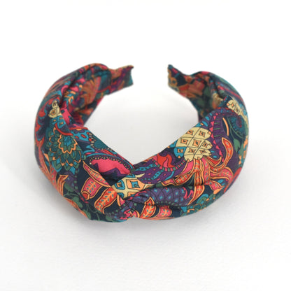 Twisted or Knot Alice band in Bright Pineapple Paisley Liberty of London Tana Lawn cotton - Silk & Lawn