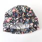 Ladies Turban Hat - Liberty of London Jude's Garden floral on black - Silk & Lawn