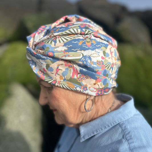 Little Susan Turban Hat - Liberty of London Going for Gold print - Silk & Lawn