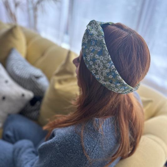 Twisted Turban Headband - Liberty of London Green Mitsi print