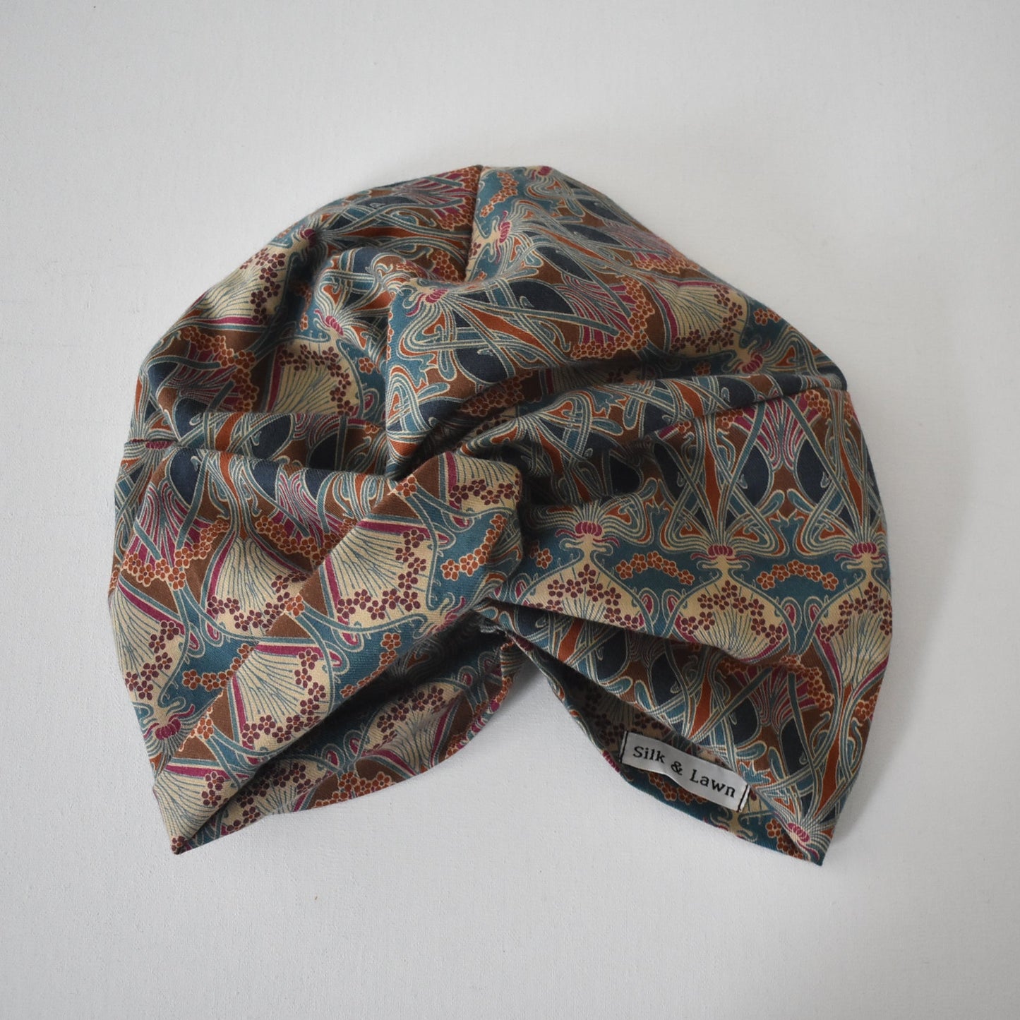 Little Susan Turban Hat in Ilanthe William Morris Liberty print in Lantana (cotton & wool blend)