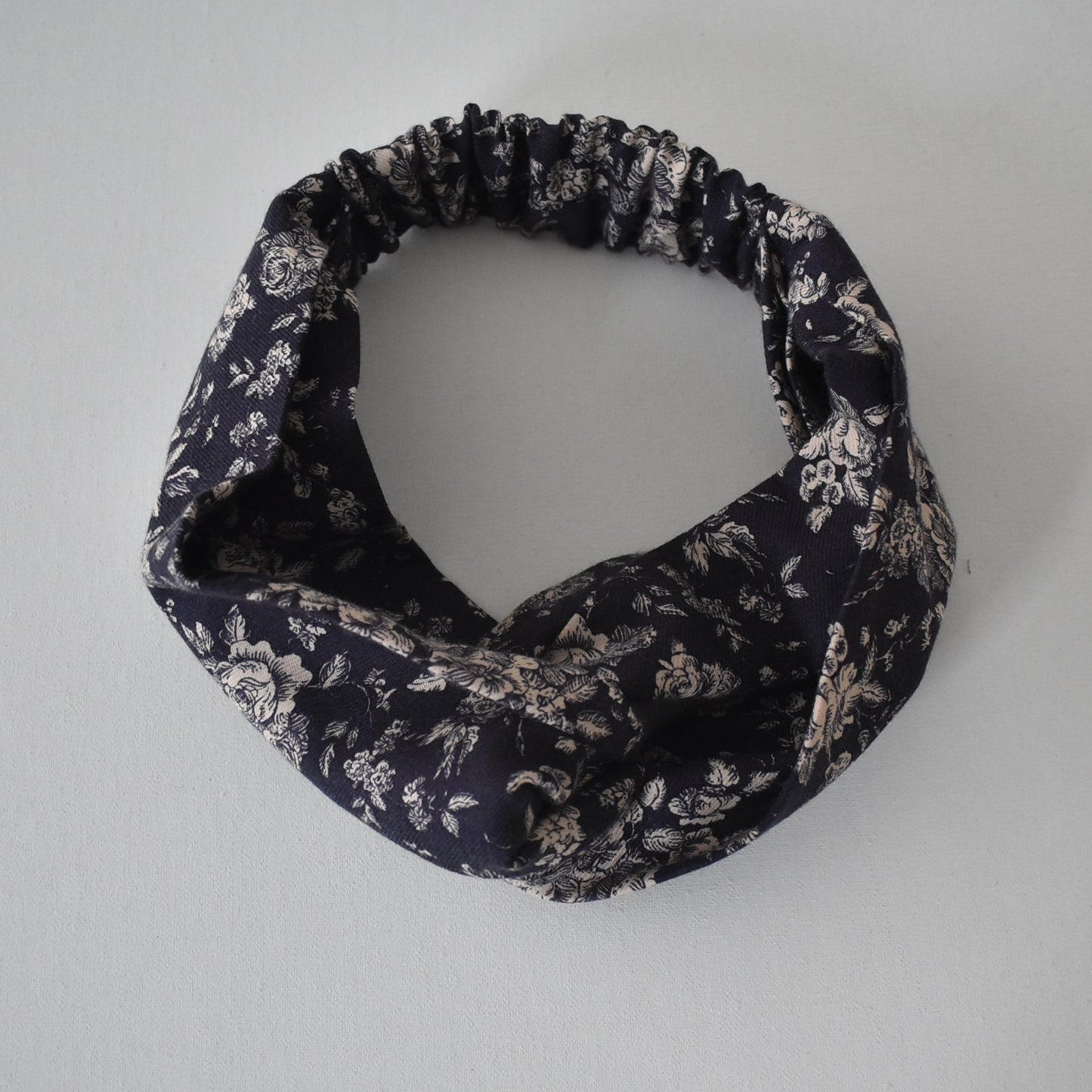 Classic Blue Floral Twisted Turban hairband and neck scarf in Liberty Lantana (wool + cotton blend)