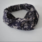 Classic Blue Floral Twisted Turban hairband and neck scarf in Liberty Lantana (wool + cotton blend) (MEDIUM) - Silk & Lawn
