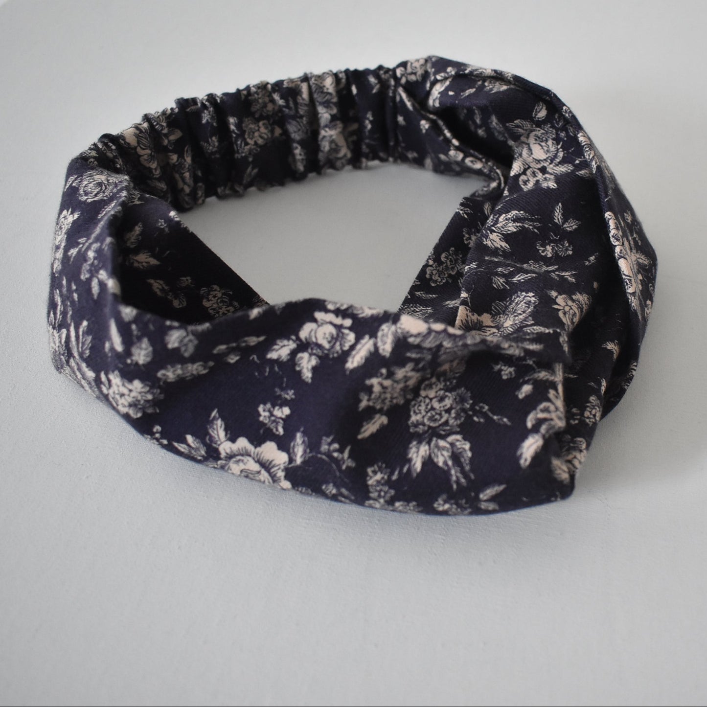 Classic Blue Floral Twisted Turban hairband and neck scarf in Liberty Lantana (wool + cotton blend)