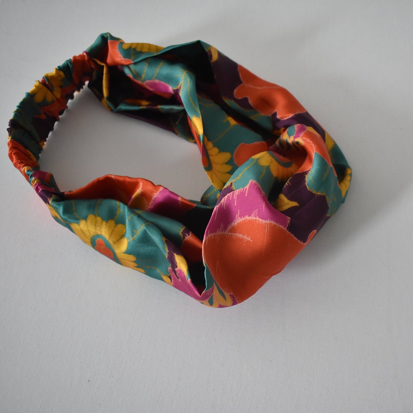 Silk Twisted Turban hairband and neck scarf in Liberty of London Bright Floral Silk Satin - 100% silk