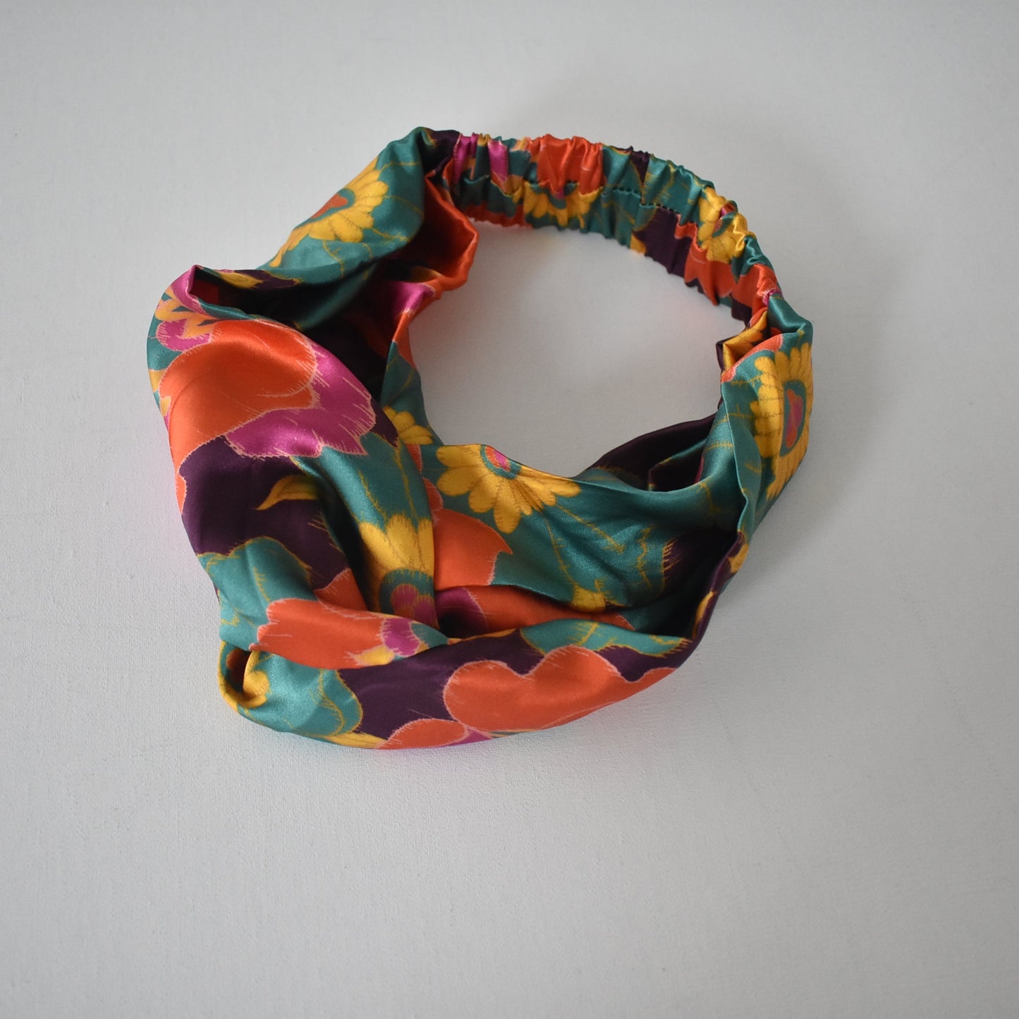 Silk Twisted Turban hairband and neck scarf in Liberty of London Bright Floral Silk Satin - 100% silk