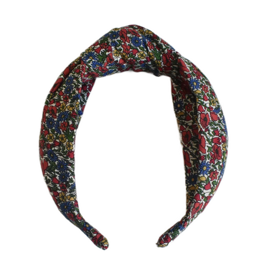 Twisted or Knot Alice band in Red Poppy & Daisy floral Liberty of London Tana Lawn cotton