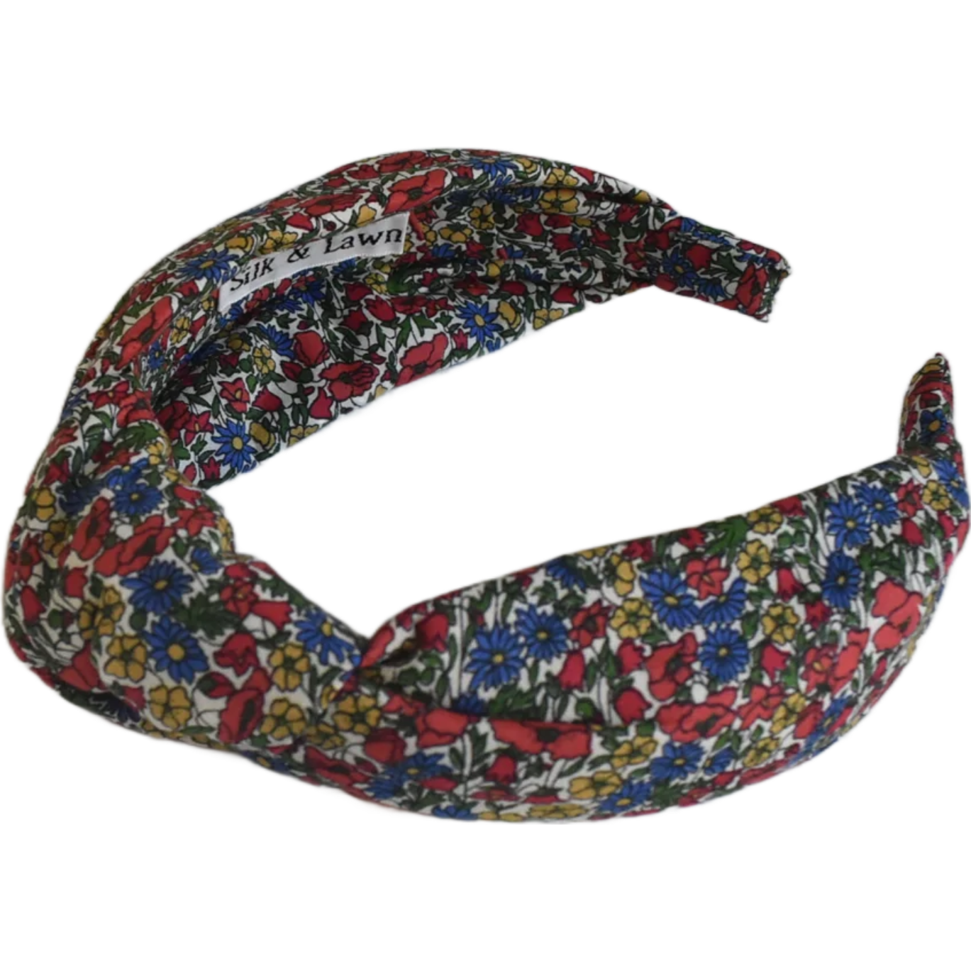Twisted or Knot Alice band in Red Poppy & Daisy floral Liberty of London Tana Lawn cotton - Silk & Lawn