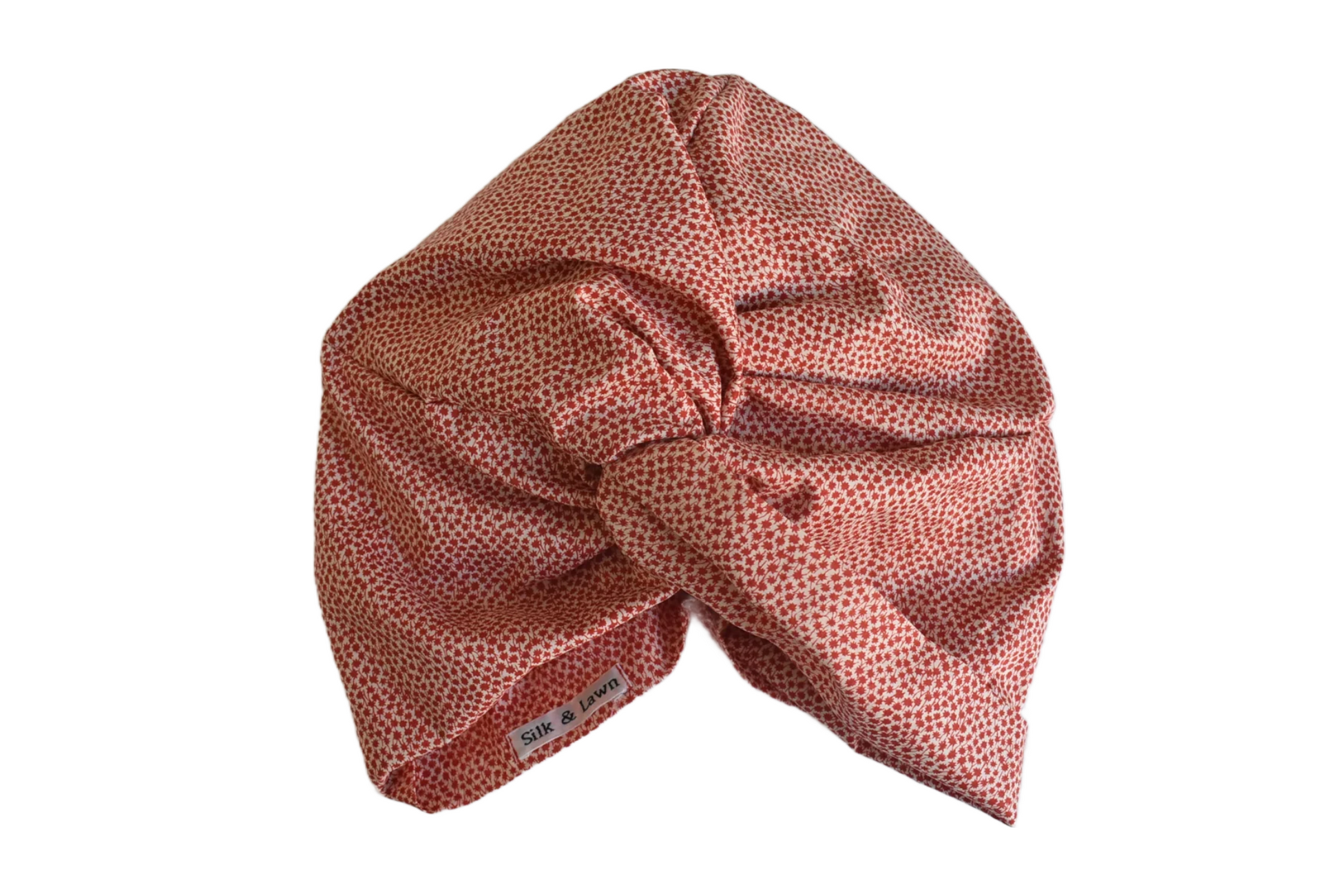 Little Susan Turban Hat -Liberty Red Marco ditsy print - Silk & Lawn