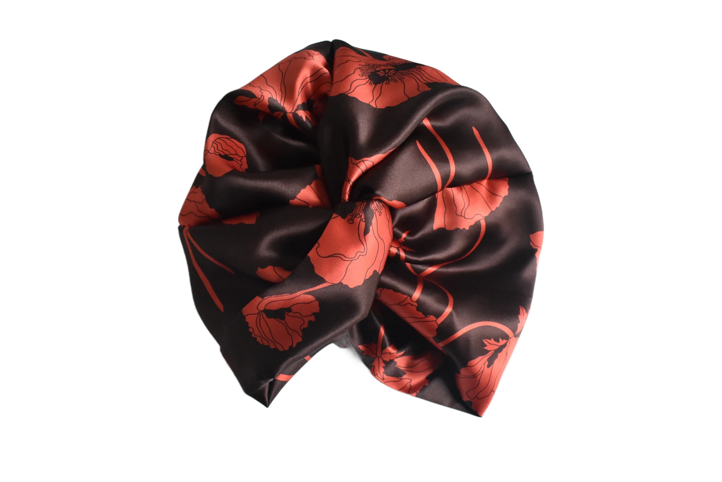 Little Susan Twisted Silk Turban & Head wrap - Liberty of London floral print on Red on Brown Silk Satin - Silk & Lawn