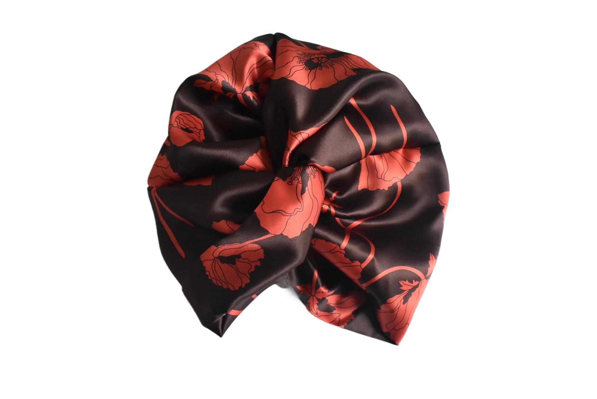 Little Susan Twisted Silk Turban & Head wrap - Liberty of London floral print on Red on Brown Silk Satin - Silk & Lawn