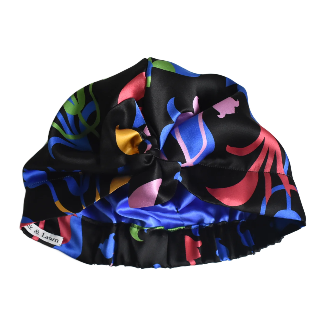 Luxury Silk Turban & Head wrap - Liberty bold print on black Silk Satin - Silk & Lawn