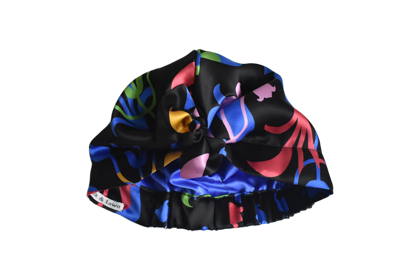 Luxury Silk Turban & Head wrap - Liberty bold print on black Silk Satin - Silk & Lawn
