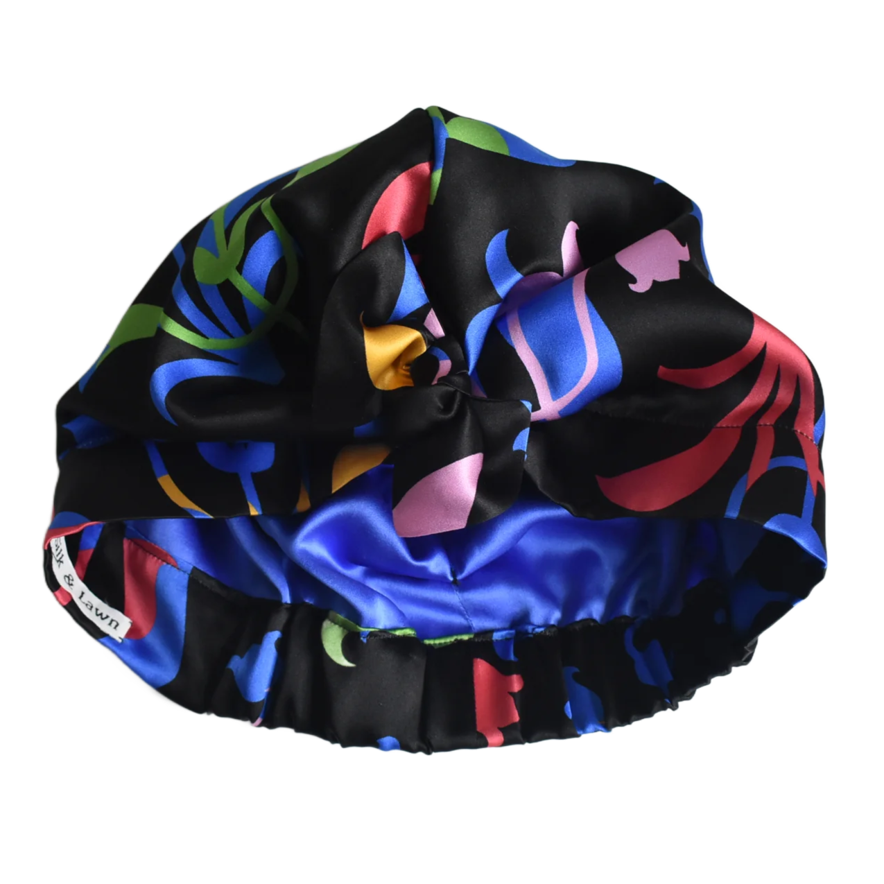 Luxury Silk Turban & Head wrap - Liberty bold print on black Silk Satin - Silk & Lawn