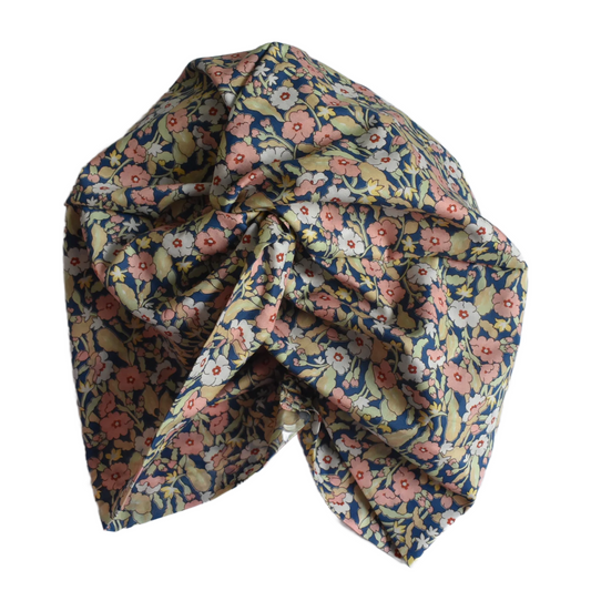 Little Susan Turban Hat - Primrose Path in pink & blue - classic floral print - Silk & Lawn