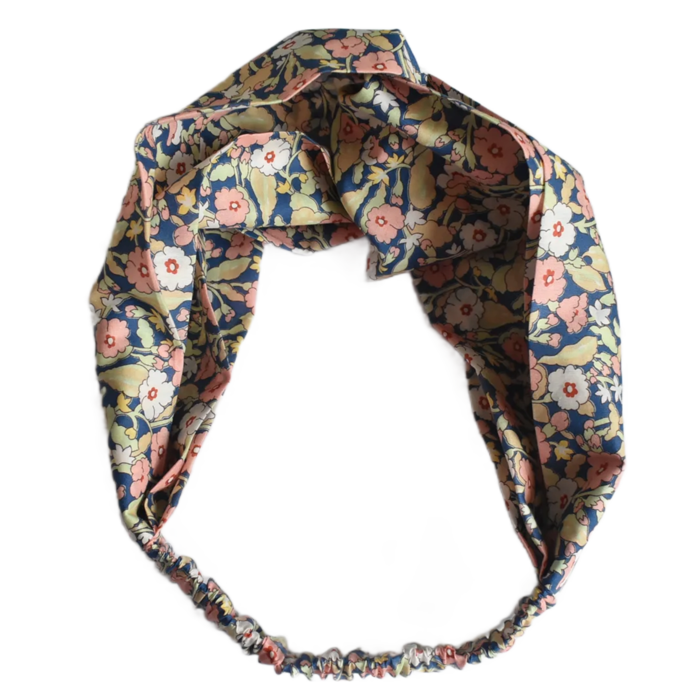 Ladies Twisted Turban Headband - Primrose Path in blue & pink - classic floral print - Silk & Lawn
