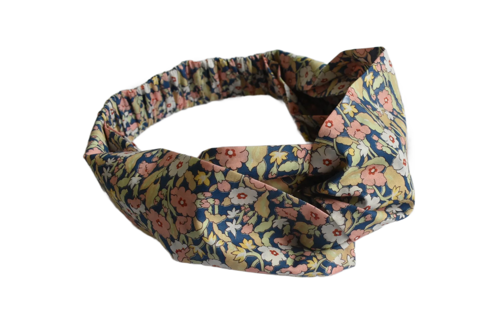 Ladies Twisted Turban Headband - Primrose Path in blue & pink - classic floral print - Silk & Lawn