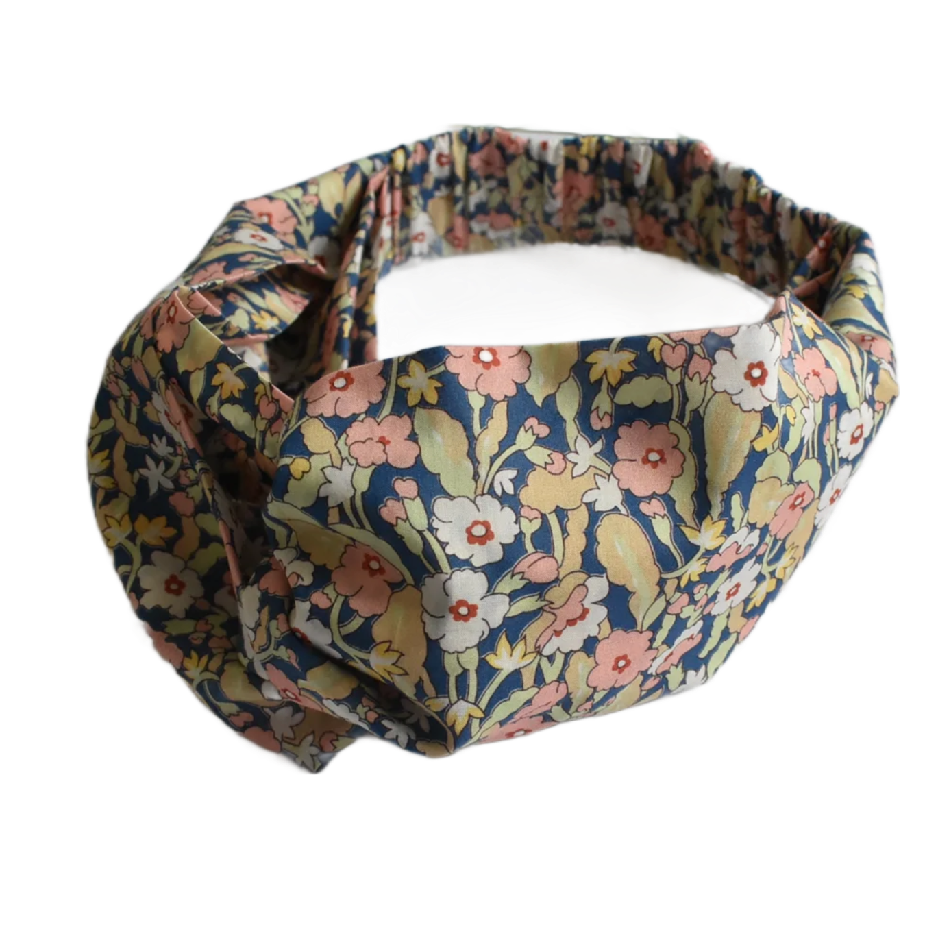 Ladies Twisted Turban Headband - Primrose Path in blue & pink - classic floral print - Silk & Lawn