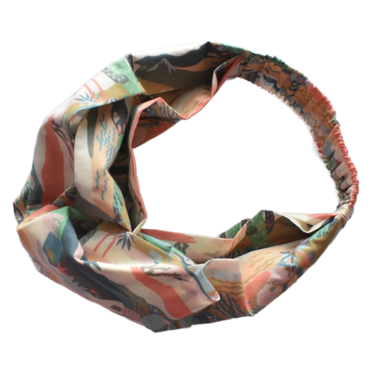 Ladies Twisted Turban Headband - Cactus  - Liberty botanical print - Silk & Lawn