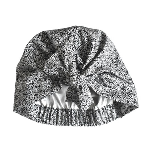 Ladies Turban Hat -  Liberty Black & White Hibiscus Floral - Tana Lawn™ Cotton