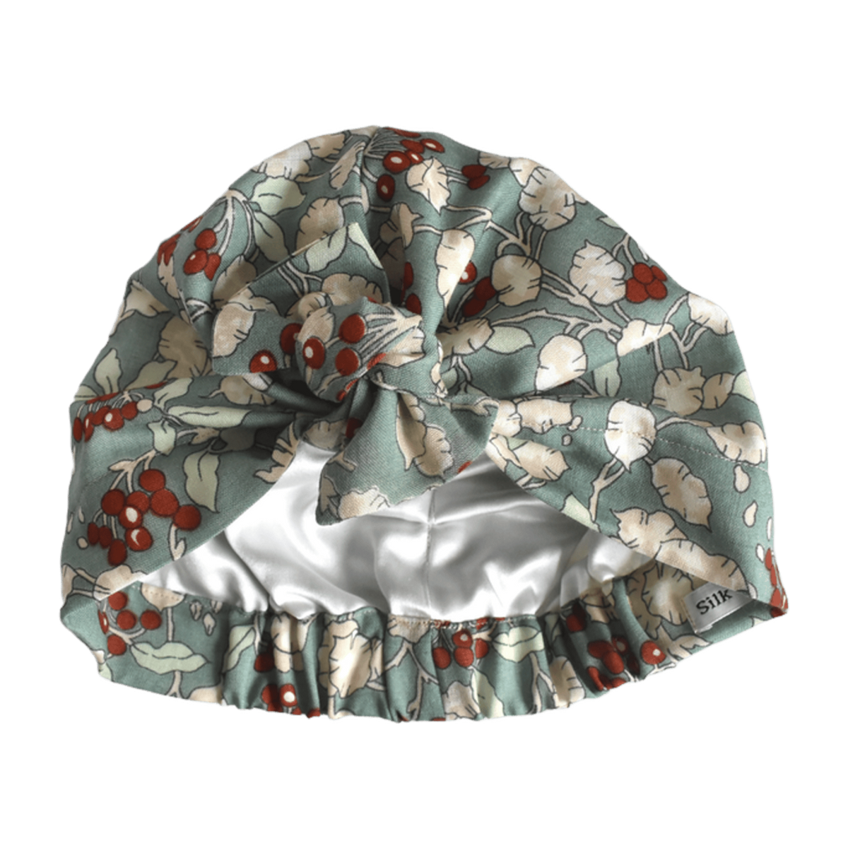 Ladies Turban Hat - Vintage Liberty Winter Berries in Aqua Blue   - Varuna Wool - Silk & Lawn