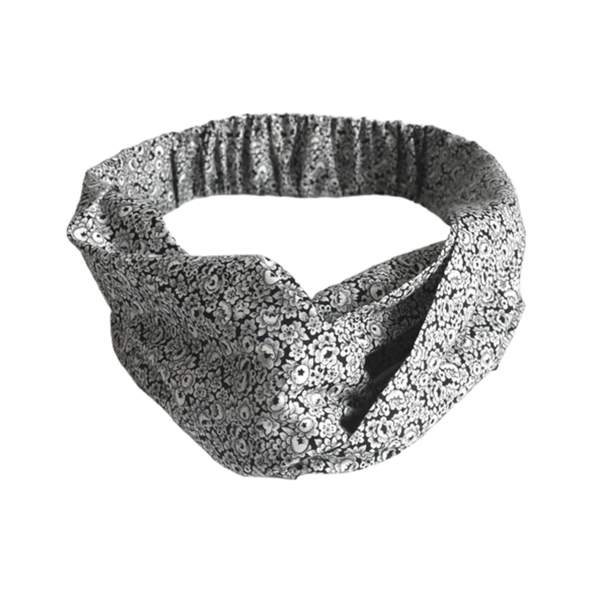 Ladies Twisted Turban Headband - Liberty Black & White Hibiscus Floral n Tana Lawn™ cotton