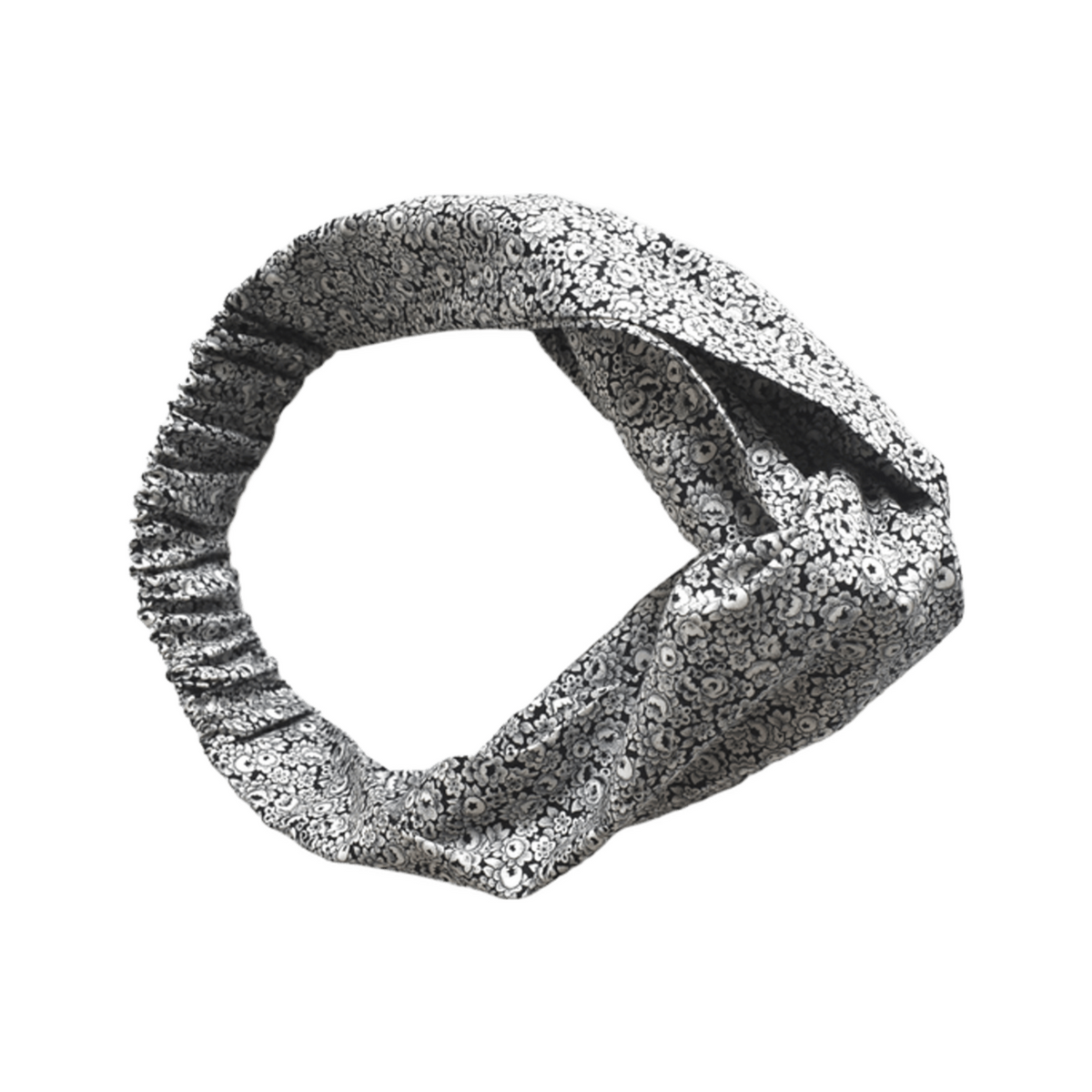 Ladies Twisted Turban Headband - Liberty Black & White Hibiscus Floral n Tana Lawn™ cotton
