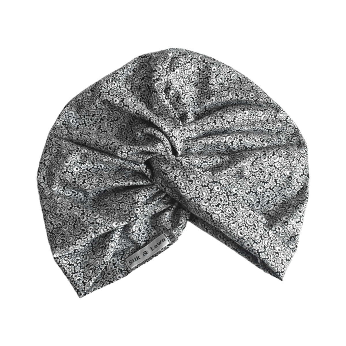 Little Susan Turban Hat - Liberty White and Black Hibiscus Floral Tana Lawn™ cotton