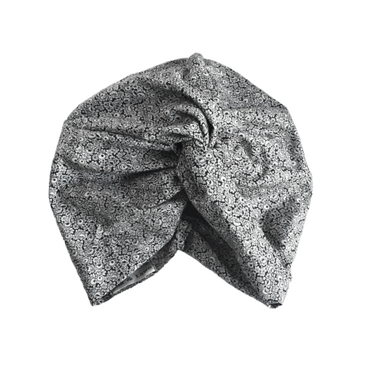 Little Susan Turban Hat - Liberty White and Black Hibiscus Floral Tana Lawn™ cotton