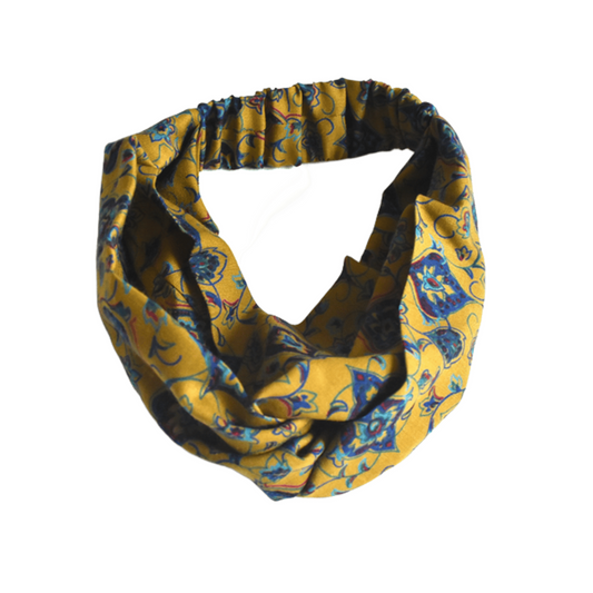 Ladies Twisted Turban Headband - Vintage Liberty Mustard Yellow Paisley - Varuna Wool - Silk & Lawn