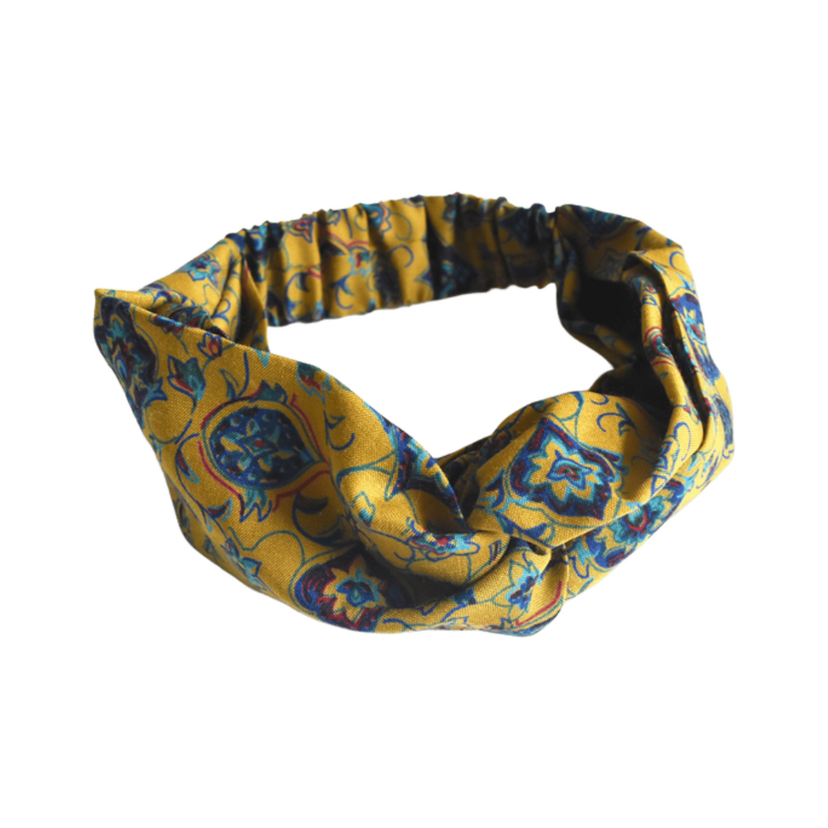 Ladies Twisted Turban Headband - Vintage Liberty Mustard Yellow Paisley - Varuna Wool - Silk & Lawn