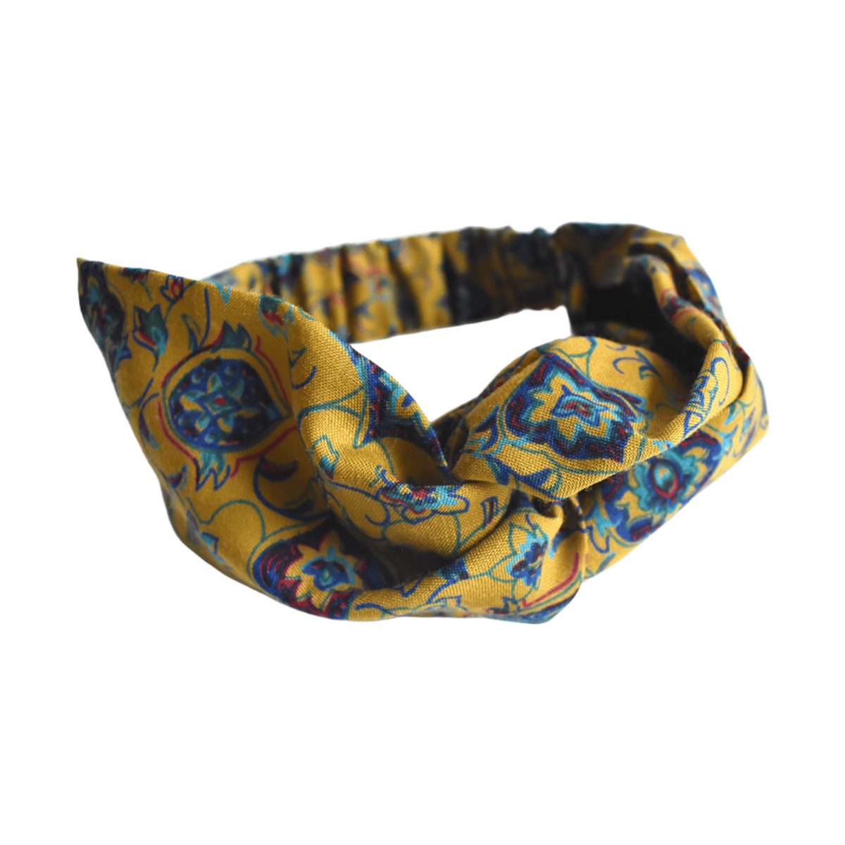 Ladies Twisted Turban Headband - Vintage Liberty Mustard Yellow Paisley - Varuna Wool - Silk & Lawn