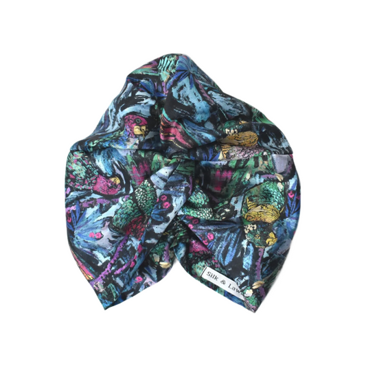 Little Susan Twisted Silk Turban & Head wrap - Liberty of London Blue Birds print in Twill Silk