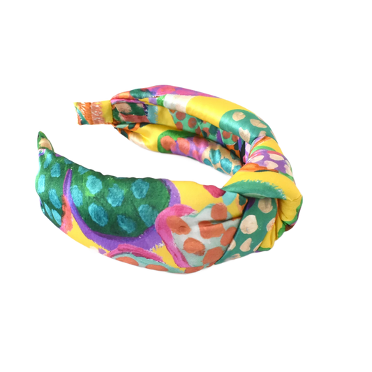 Silk Alice band - Bright Yellow Floral Liberty of London Artist Silk  - Twisted or Knot - Silk & Lawn