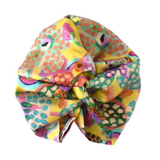 Little Susan Twisted Silk Turban & Head wrap - Liberty of London Artist Yellow Floral silk satin - Silk & Lawn