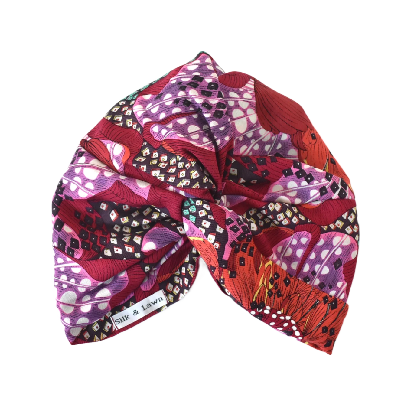 Little Susan Twisted Silk Turban & Head wrap - Liberty of London Red Graphic Silk & Wool blend