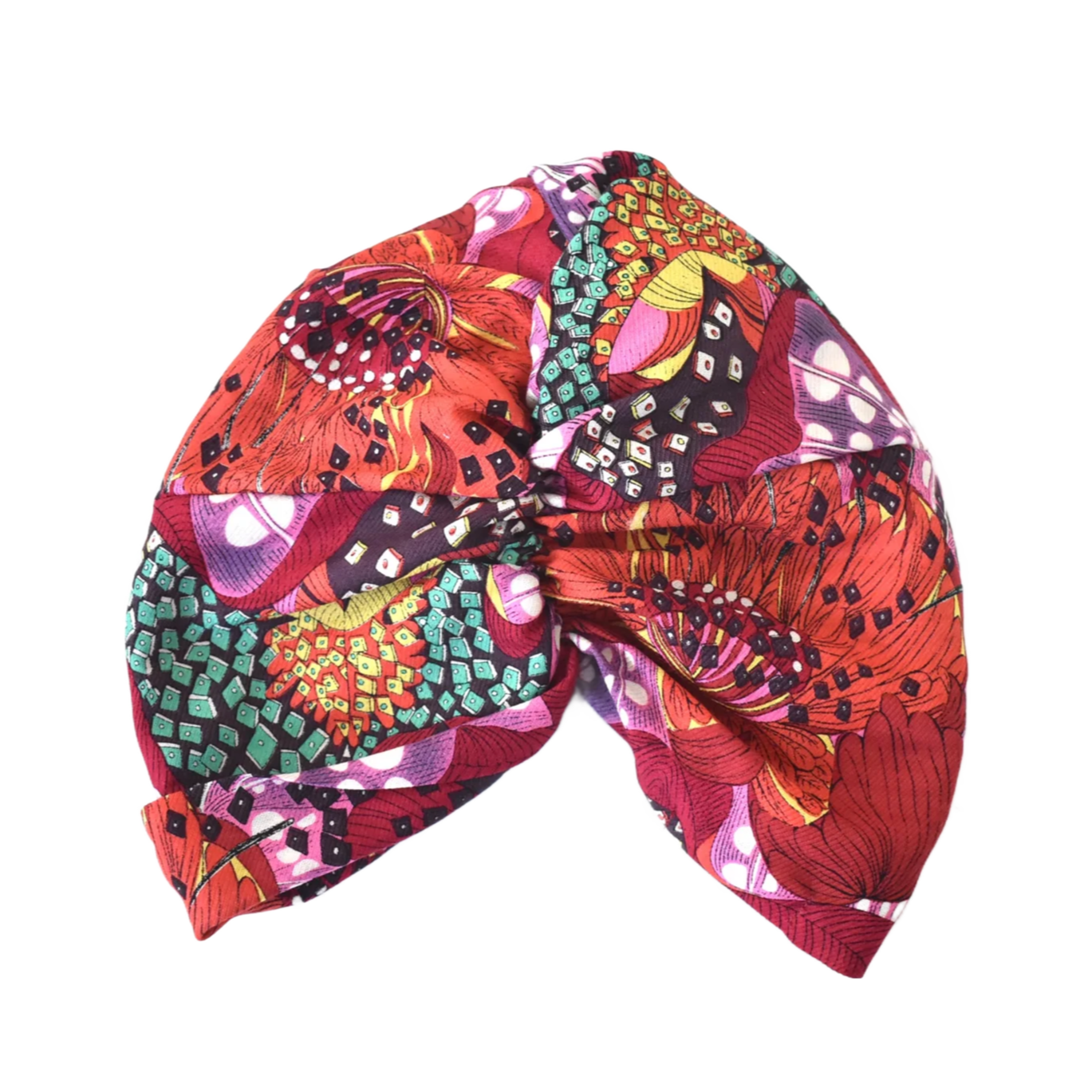 Little Susan Twisted Silk Turban & Head wrap - Liberty of London Red Graphic Silk & Wool blend