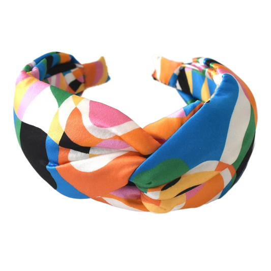 Luxury Silk Twisted or Knot Alice band in Ordinance - Multicolour Pucci style Liberty of London Silk Satin - Silk & Lawn