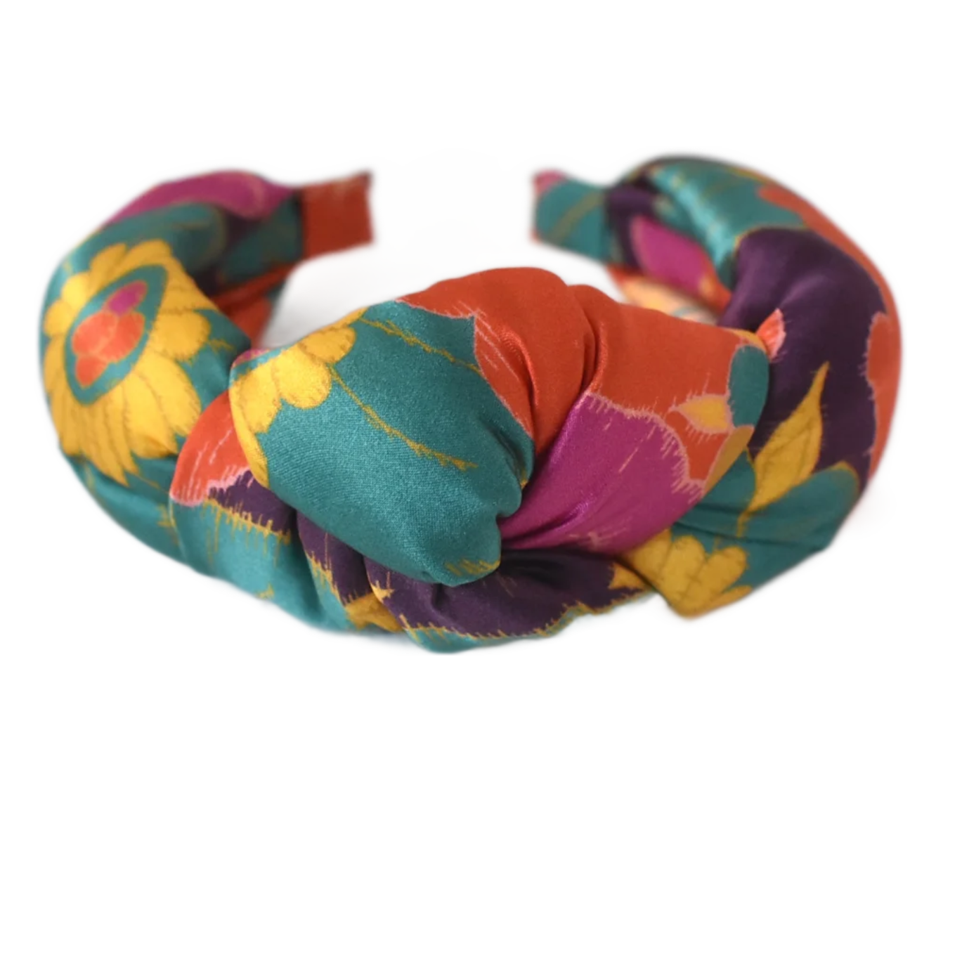 Luxury Silk Twisted or Knot Alice band in Bright Floral Liberty of London Silk Satin