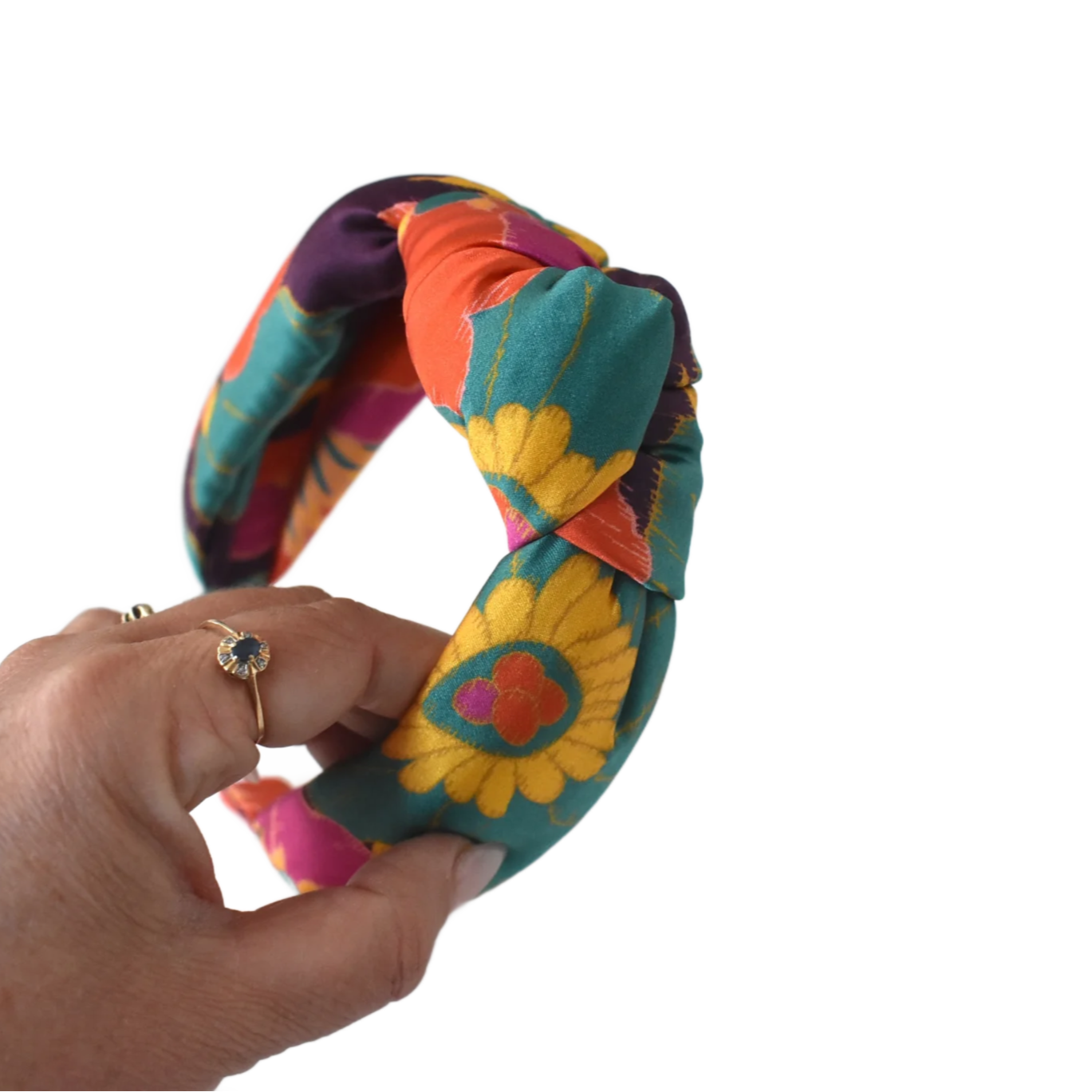 Luxury Silk Twisted or Knot Alice band in Bright Floral Liberty of London Silk Satin