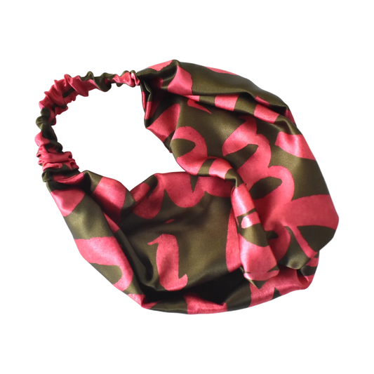 Silk Twisted Turban hairband and neck scarf in Hot Pink Cupid's Bow Liberty print- 100% Belgravia Silk Satin - Silk & Lawn