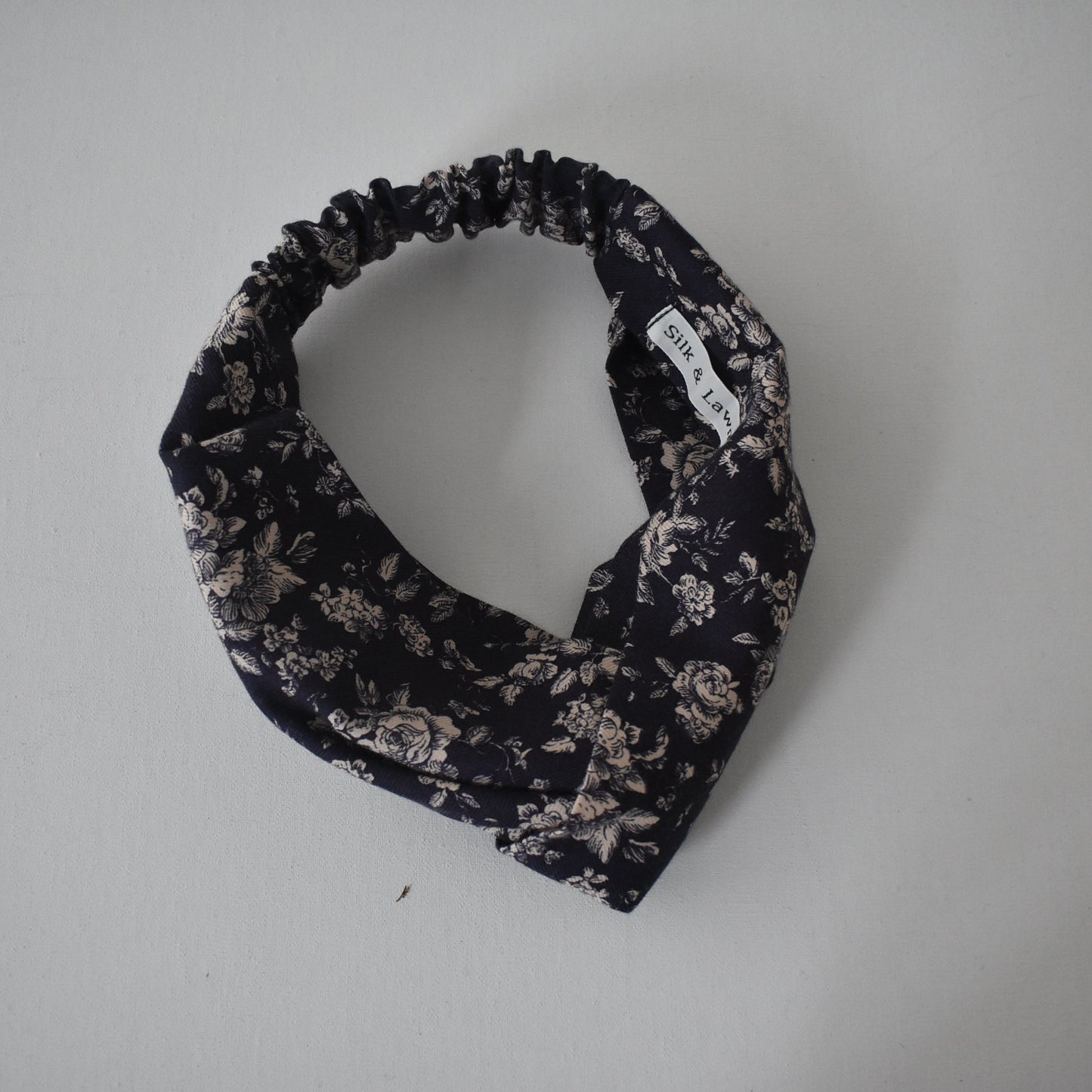 Classic Blue Floral Twisted Turban hairband and neck scarf in Liberty Lantana (wool + cotton blend)