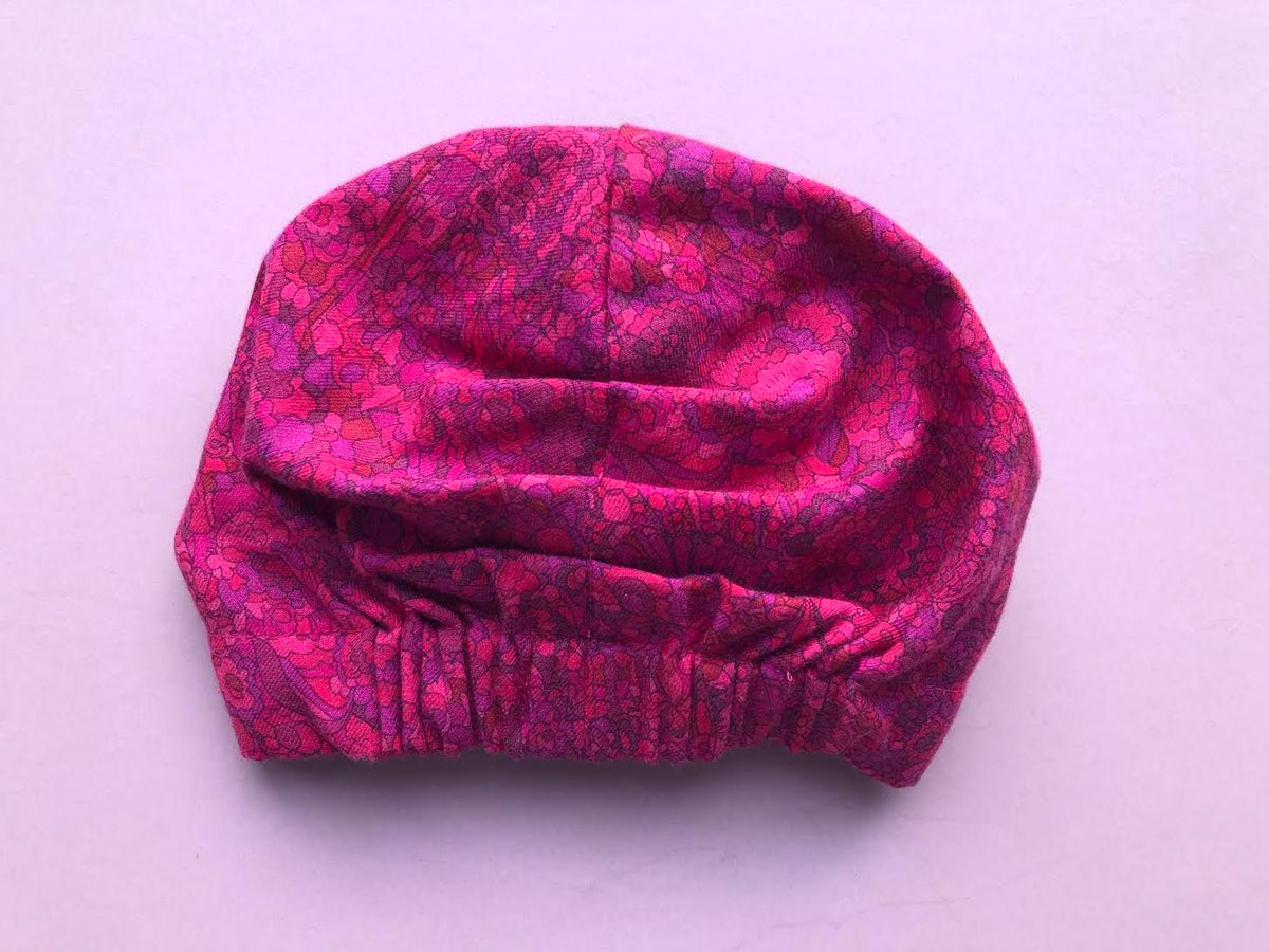 Ladies Turban Hat - Bright Pink graphic Liberty of London print in Lantana fabric - Silk & Lawn