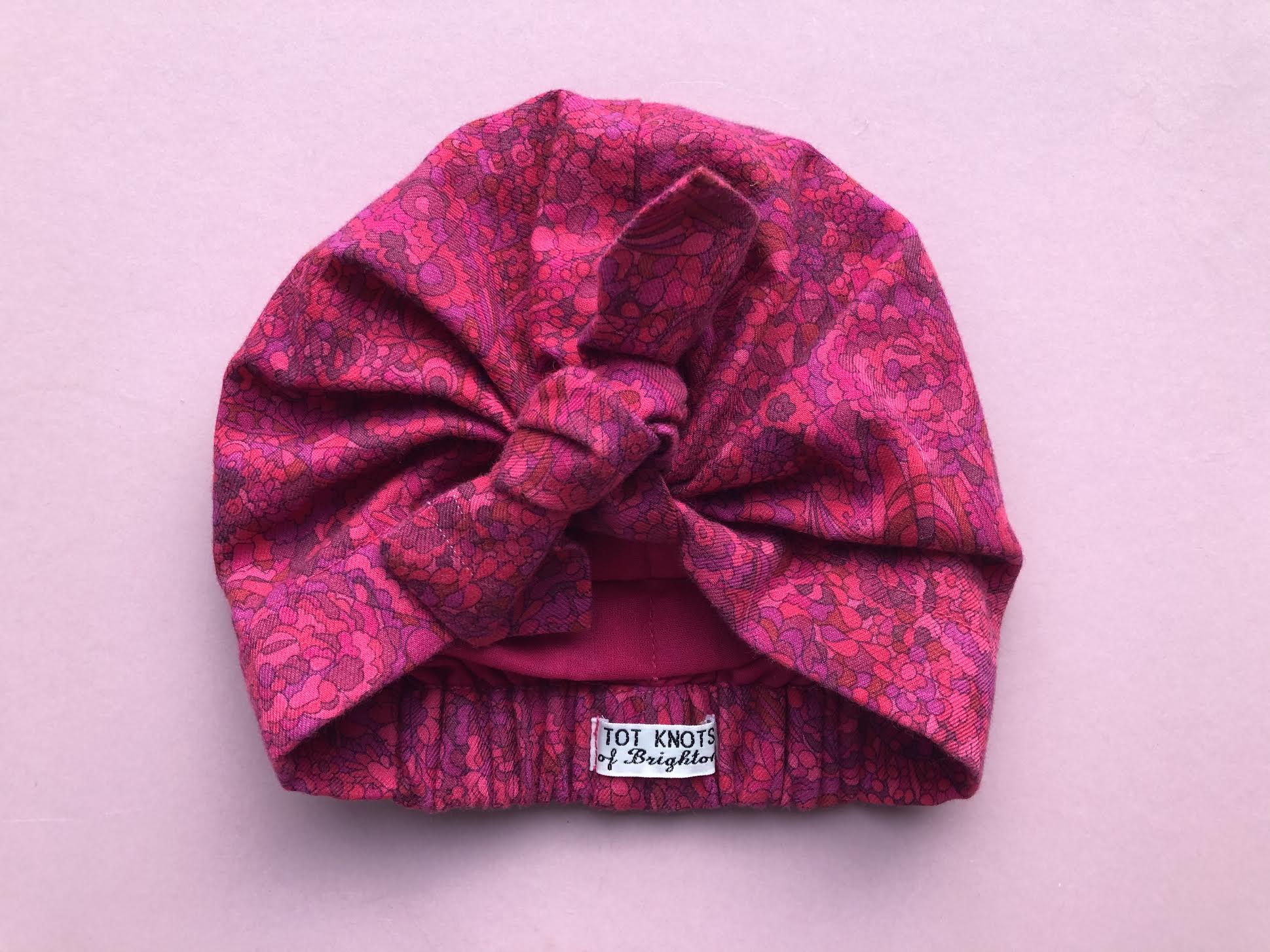 Ladies Turban Hat - Bright Pink graphic Liberty of London print in Lantana fabric - Silk & Lawn