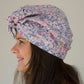 Ladies Turban Hat - Pink and Blue Winter Rose Floral Liberty of London - Tot Knots of Brighton