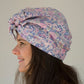 Ladies Turban Hat - Pink and Blue Winter Rose Floral Liberty of London - Tot Knots of Brighton