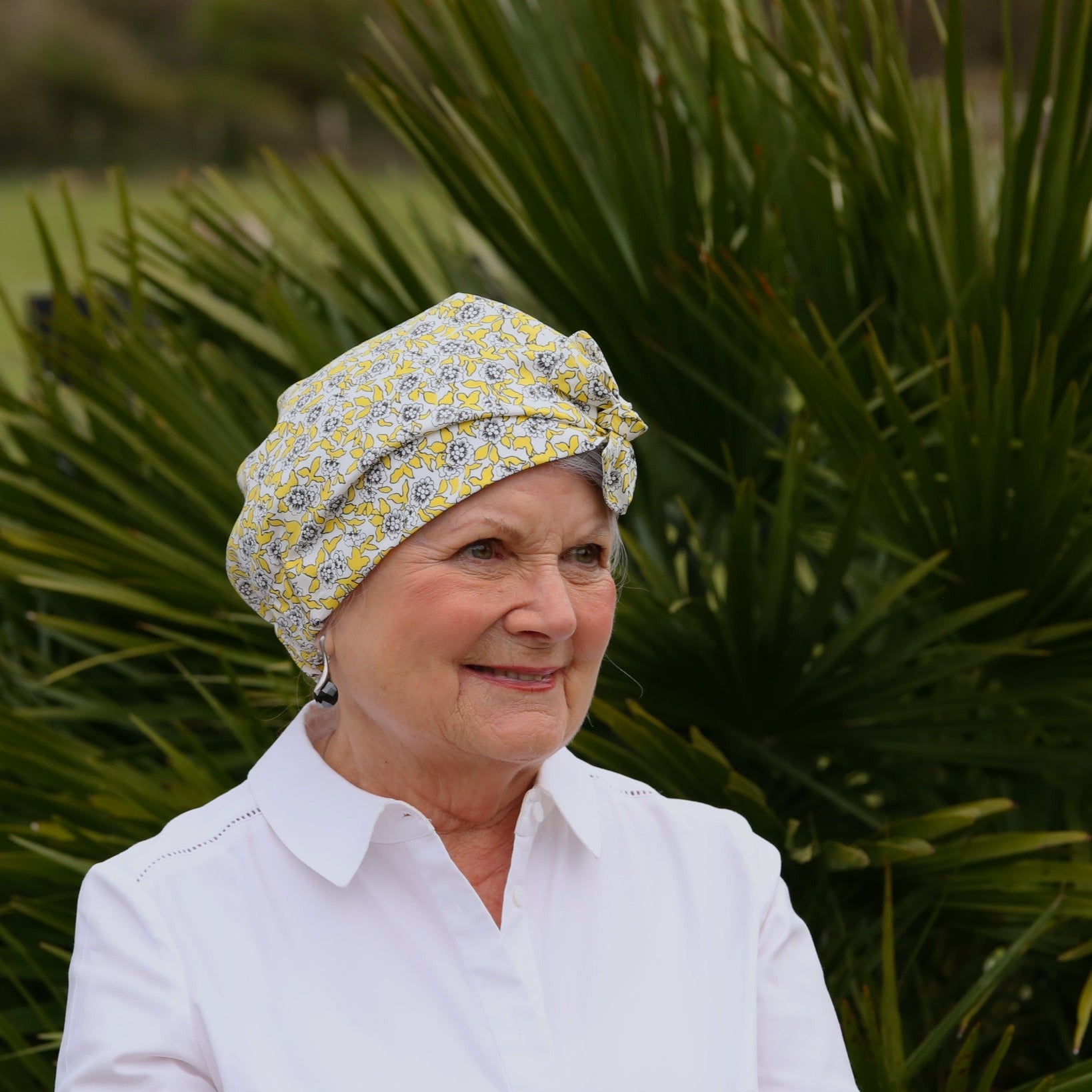 Ladies Turban Hat - Liberty of London Yellow and Black Floral Dinisty - Tot Knots of Brighton