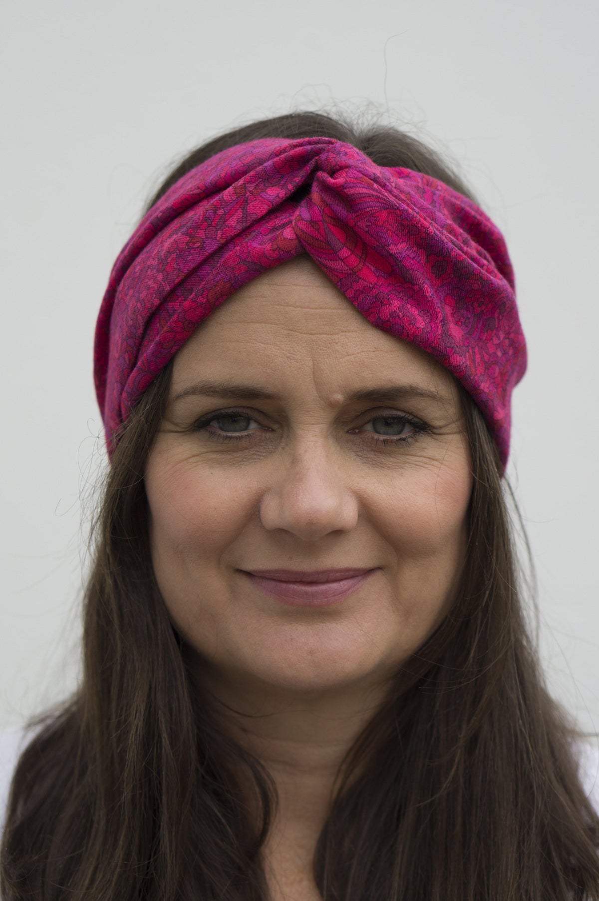 Bright Pink Graphic Twisted Turban hairband and neck scarf in Liberty of London - Silk & Lawn