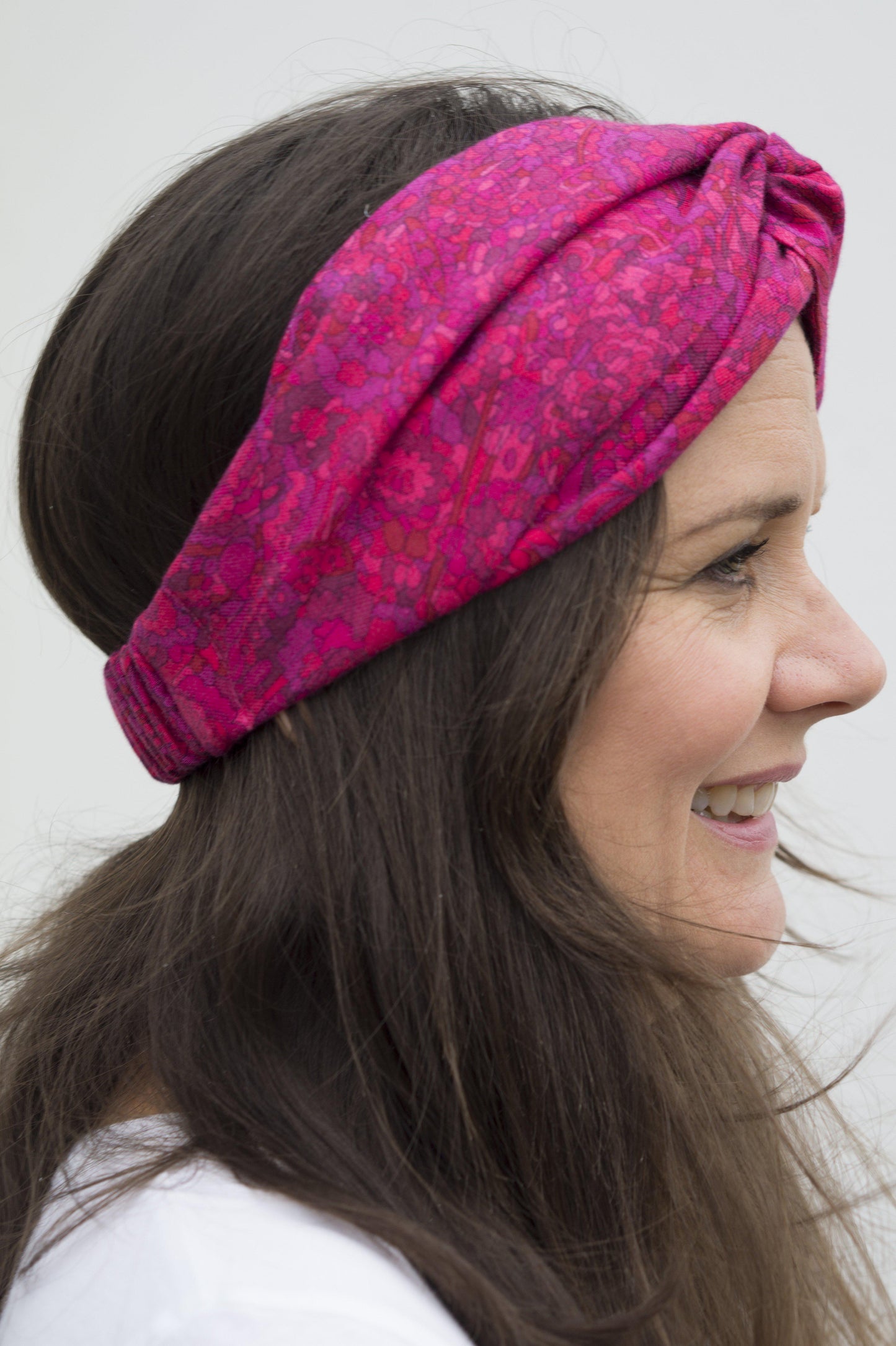 Bright Pink Graphic Twisted Turban hairband and neck scarf in Liberty of London - Silk & Lawn