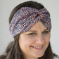 Twisted Turban hairband in Purple Adriatic Feather print in Lantana Liberty of London fabric - Silk & Lawn